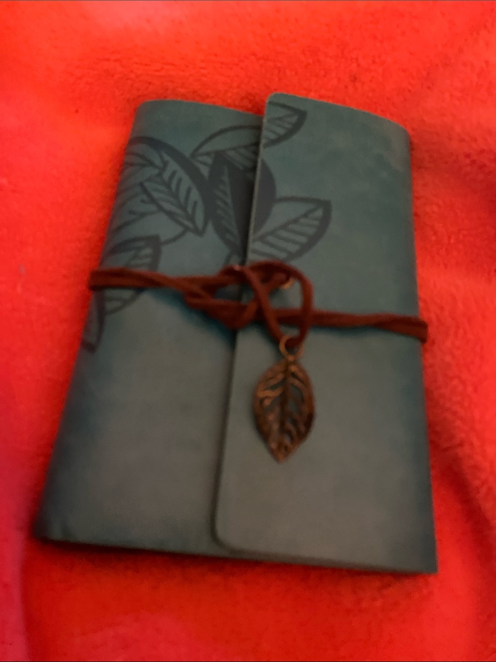 Teal Leaf Embossed Journal with Leaf Charm